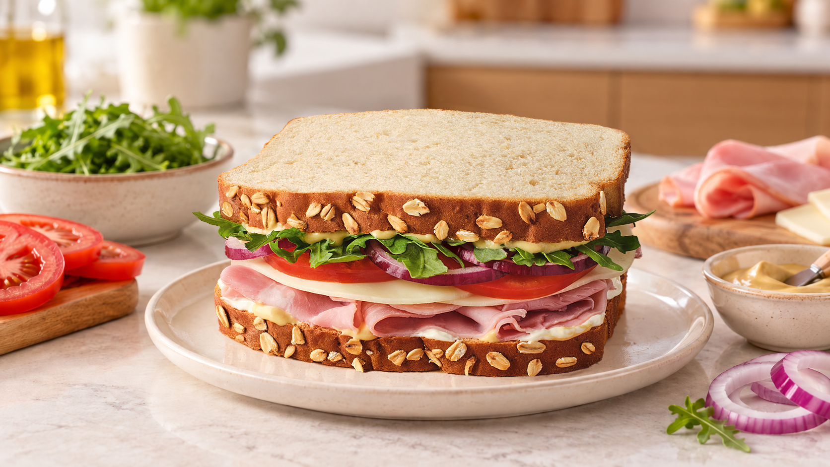ham tomato and cheese sandwich