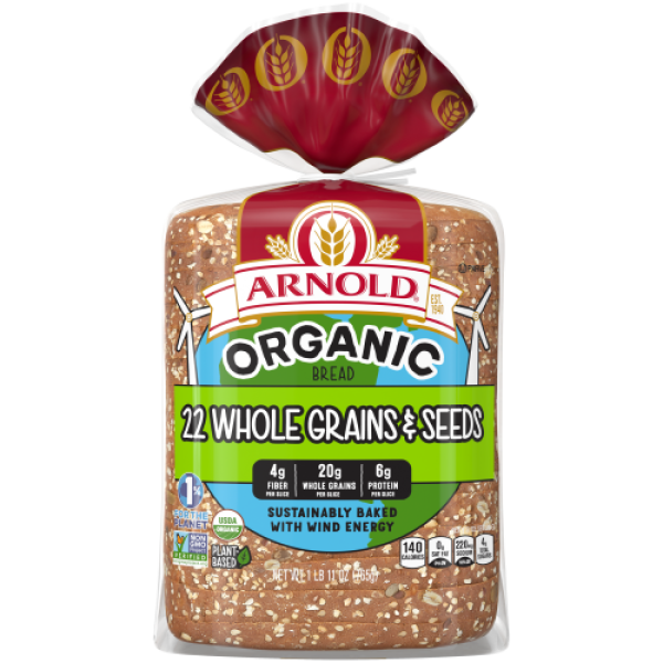 package of Arnold 22 organic grains and seeds bread